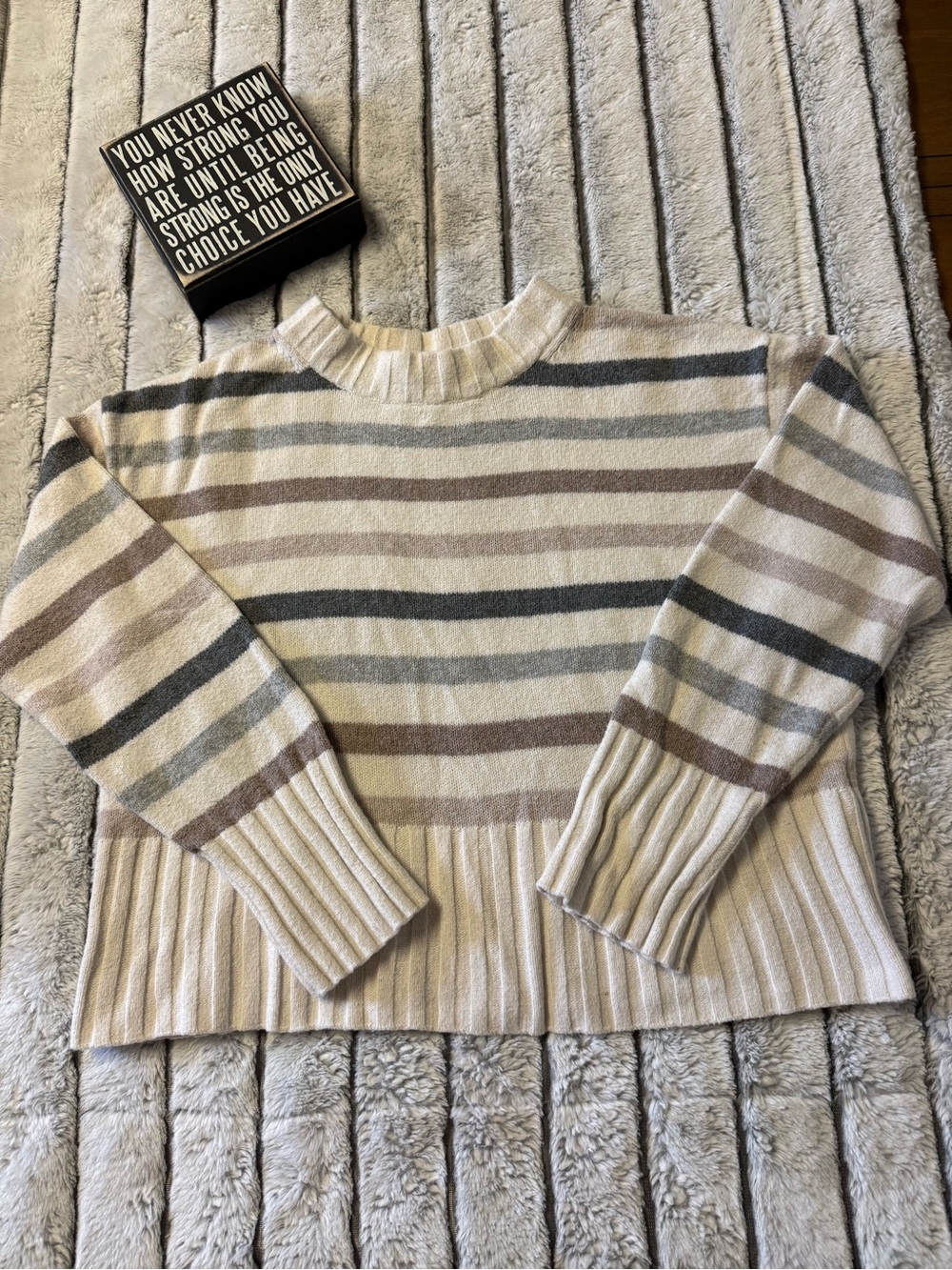 GAP Striped Crewneck Sweater in Cream, Gray & Taupe - Picture 1 of 2